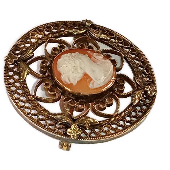 Romantic 1/20 12K Gold Filled Filigree Cameo Brooch - Picture 2 of 7